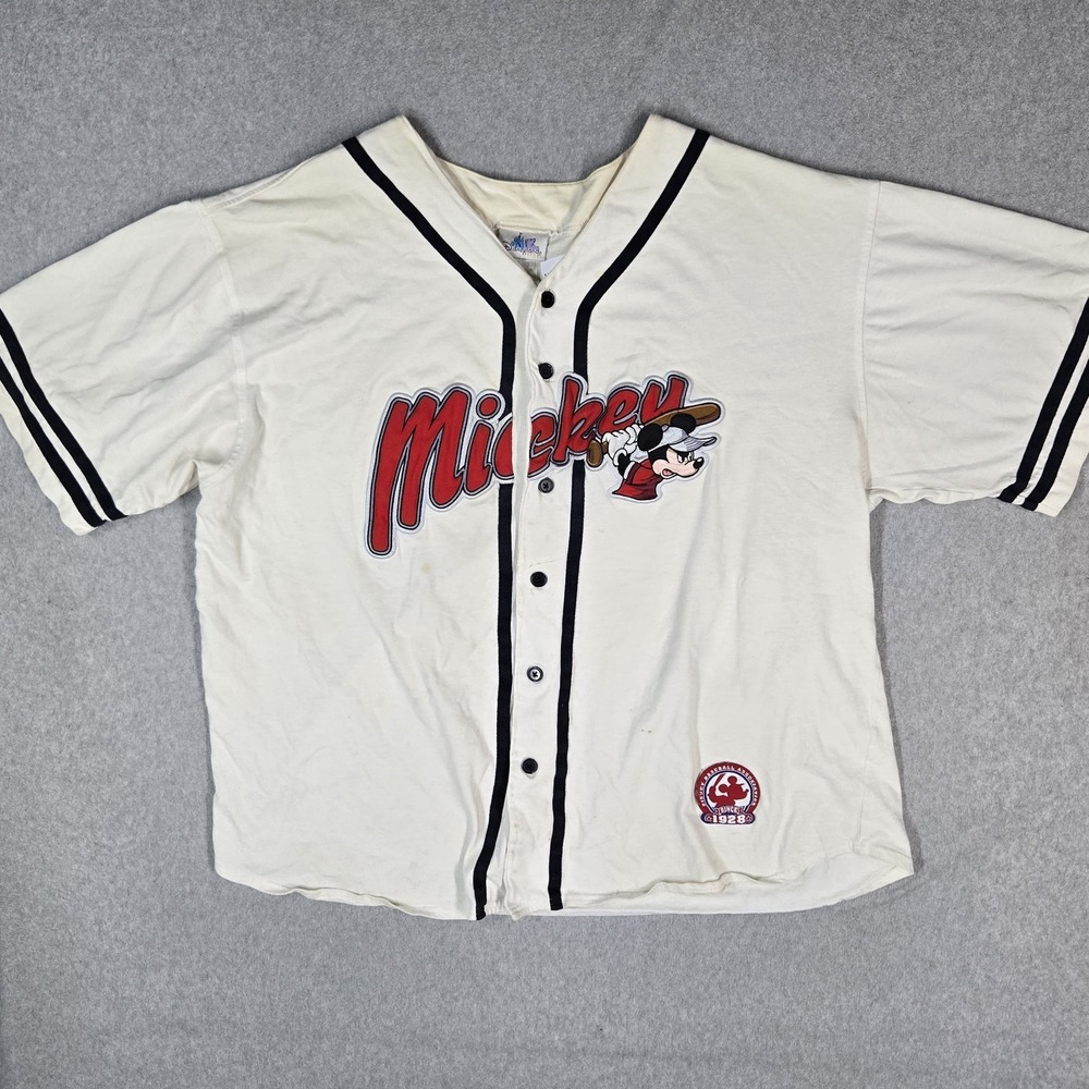 VINTAGE Disneyland Resort Men Jersey XXL Cream Embroidered Mickey Mouse READ